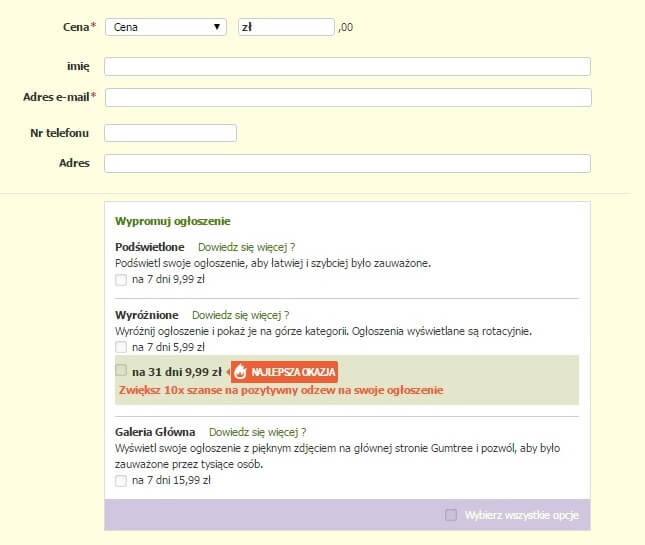 Gumtree - widoczność