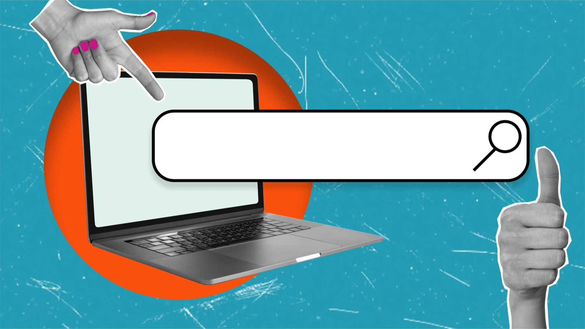 Laptop z polem wyszukiwania do memow